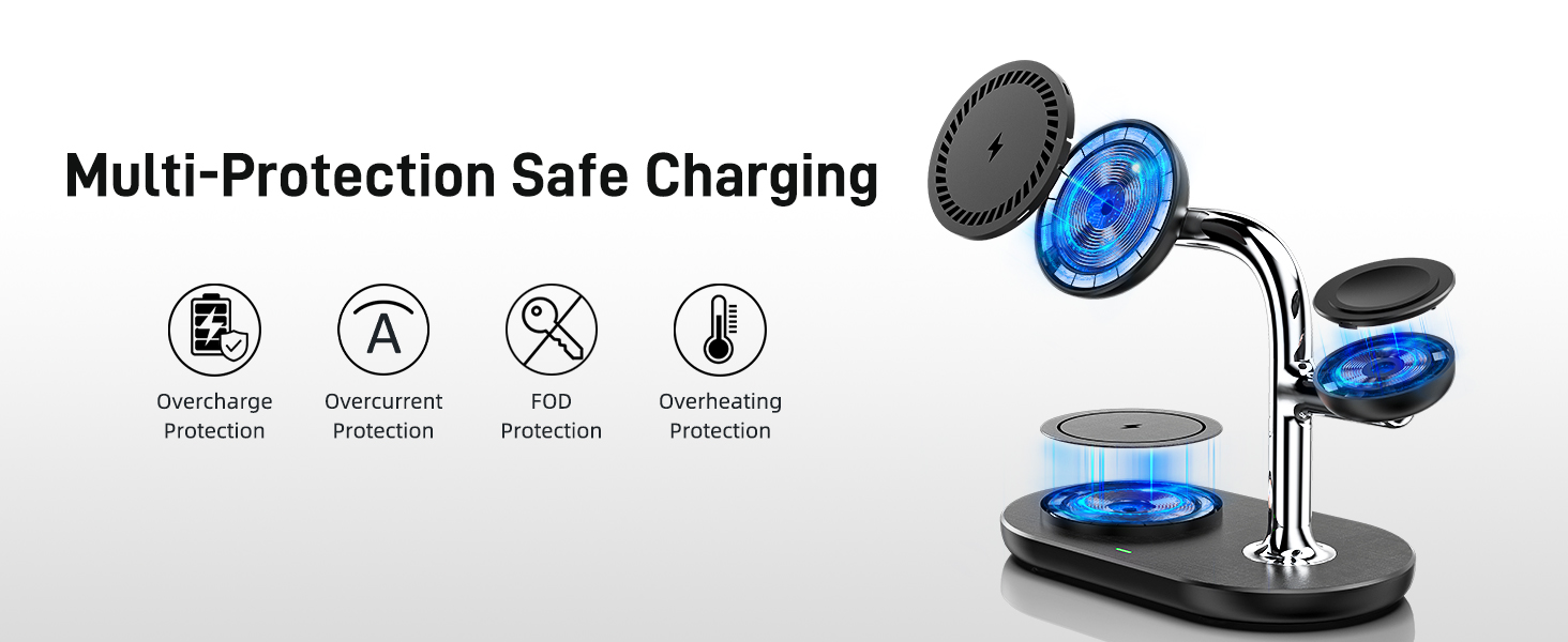 Бездротовий зарядний пристрій 3-в-1 для Apple iPhone, Apple Watch та AirPods, сумісний з моделями 16/15/14/13/12, 10/9/8/7/6/SE, 4/Pro