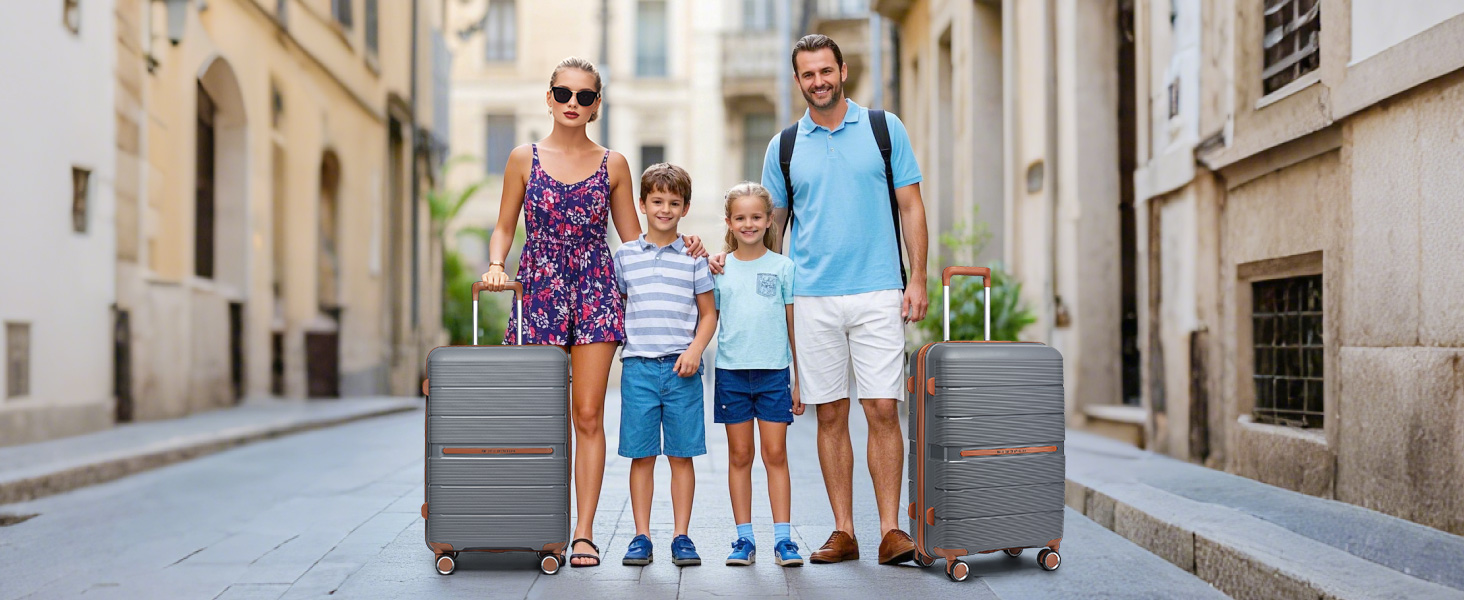 Чемодан British Traveller Mittelgroß: міцний валіза на 8 коліщатках з TSA-замком, 66 x 43.3 x 28.5 см (Сірий/Коричневий)