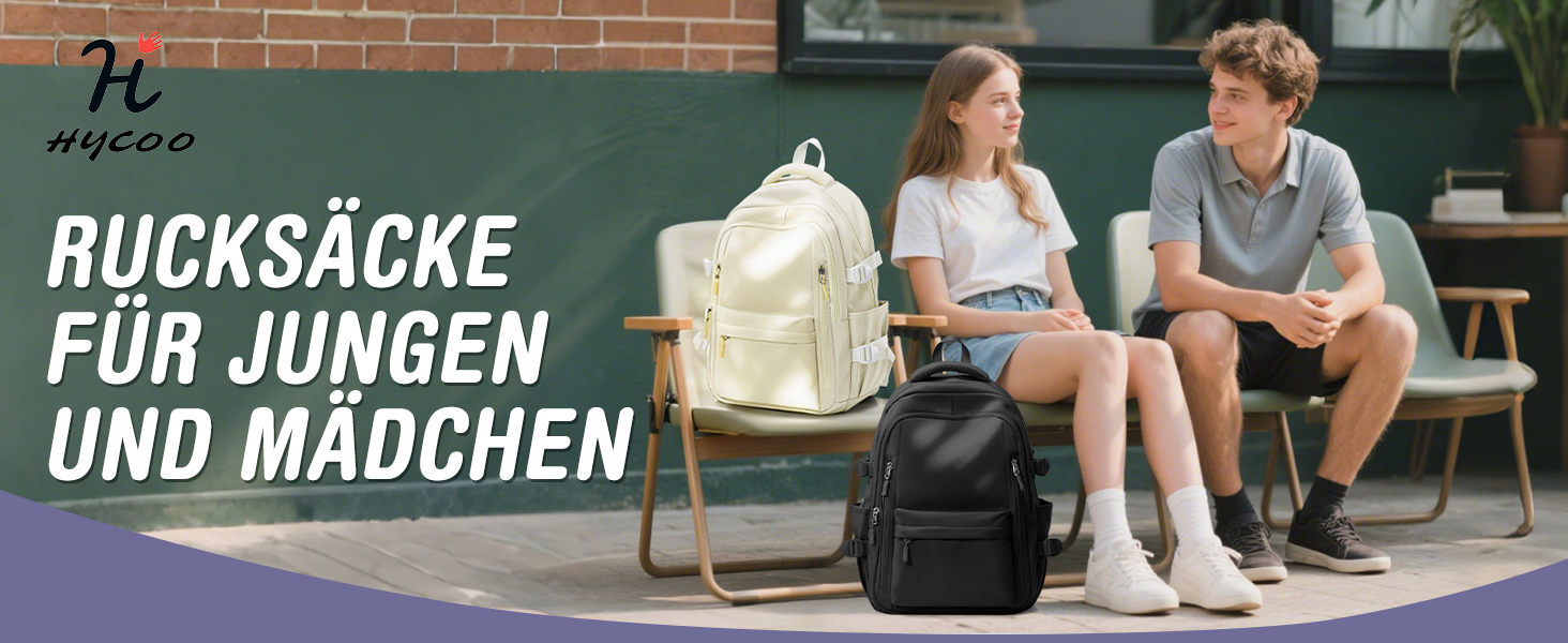 Шкільний рюкзак HYC00 для дівчаток та хлопчиків-підлітків, водонепроникний, для ноутбука 14 дюймів, casual, для подорожей та навчання, кольори: M4-зелений, M1-чорний