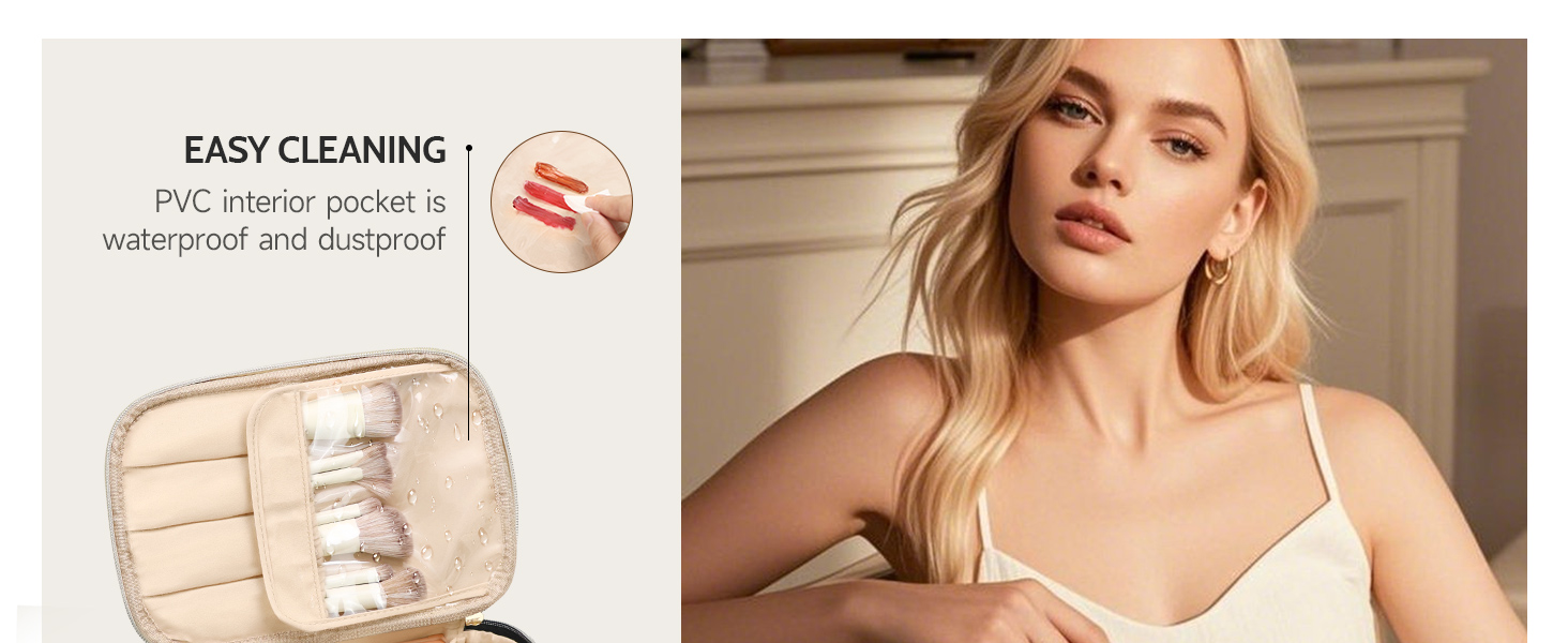 Велика косметичка для жінок: водонепроникна дорожня косметичка з відділеннями (Бежевий)