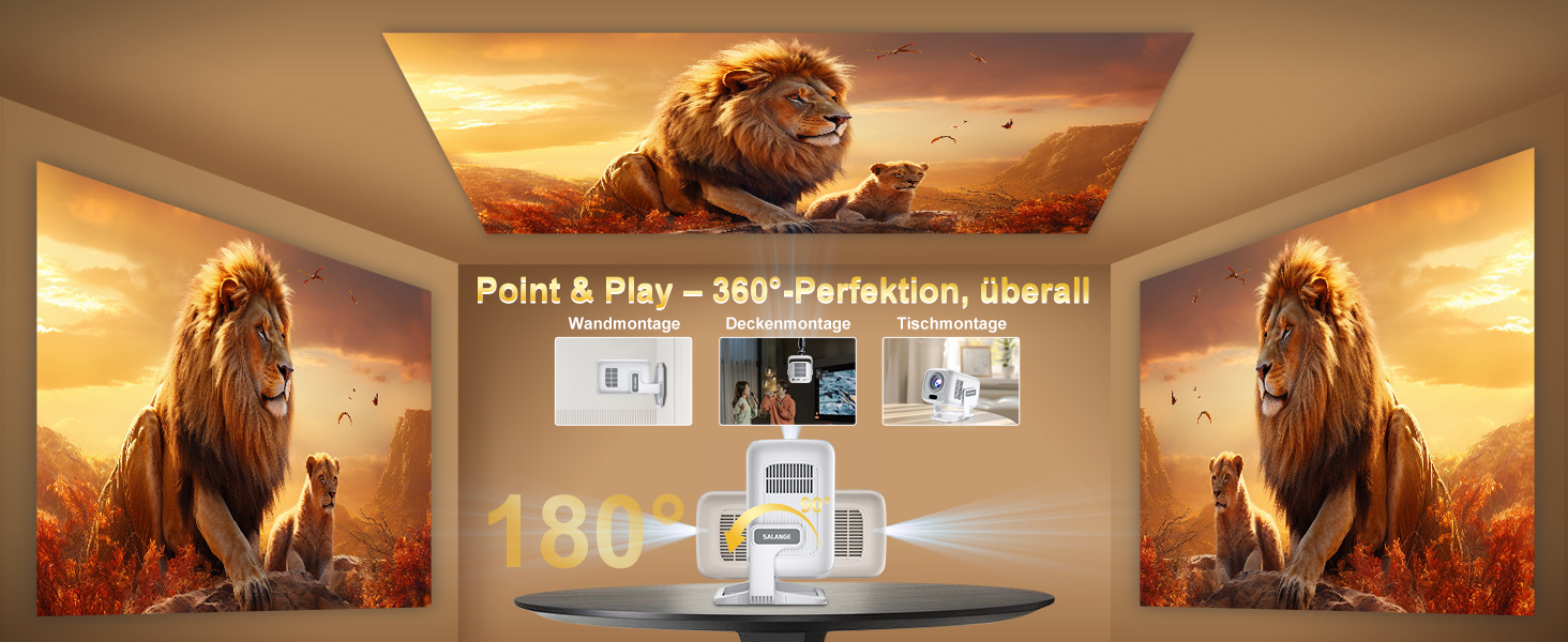 Mini проєктор Salange 2026,8K з Android, WiFi 6, Bluetooth 5.4, авто-корекція Keystone, портативний, для дому та на вулицю, 270° обертання, білий (Sala260max)