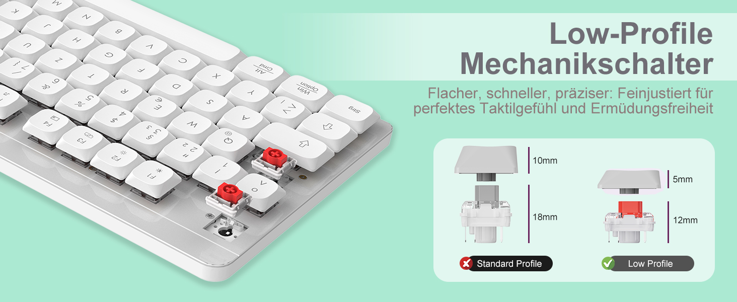 Механічна клавіатура та миша Leadsail FA98 бездротові, QWERTZ, 98 клавіш, низькопрофільний червоний перемикач, 1600 DPI, для Windows/MacOS/PC/Laptop (срібло)