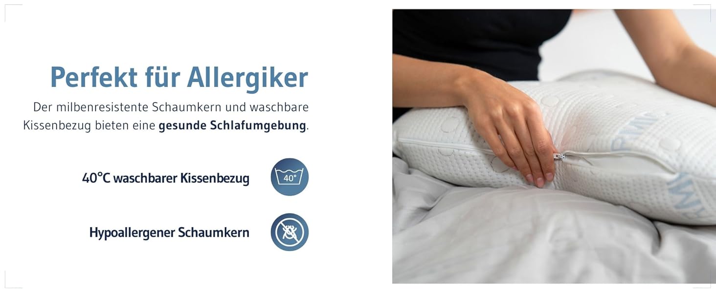 Ергономічна подушка для сну на боці ACAMAR (Memory Foam) з терморегулюючим чохлом, форма метелика, біла