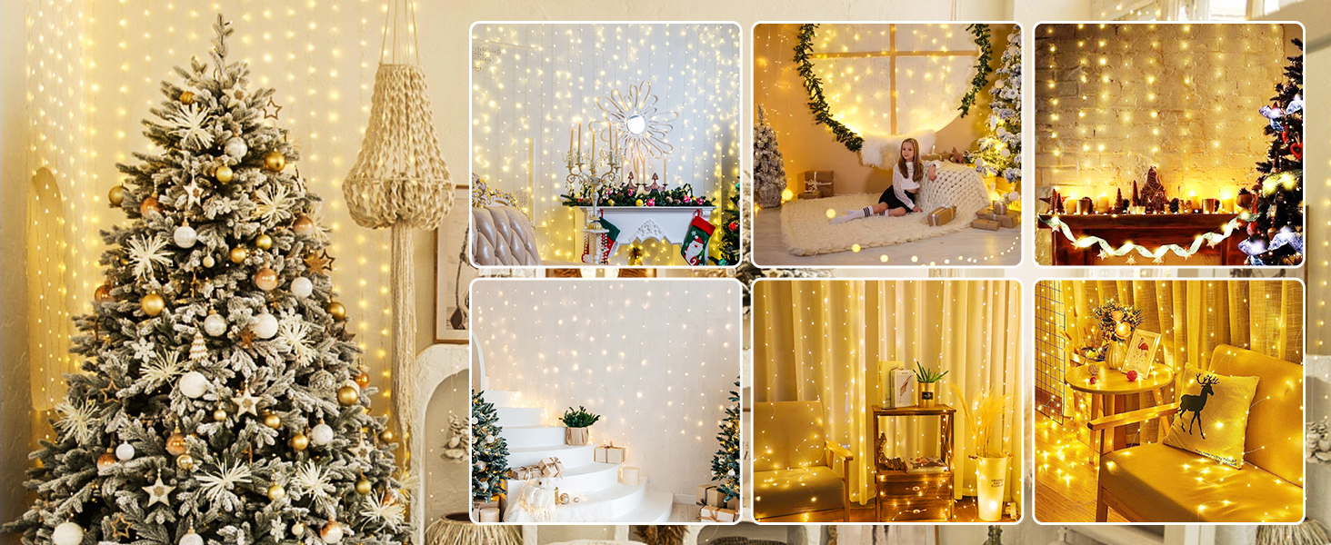 Ланцюжок LED-ліхтариків 2x2м, 200 LED, USB, тепле біле світло для декору свята, вечірки, Рамадану, весілля, кімнати