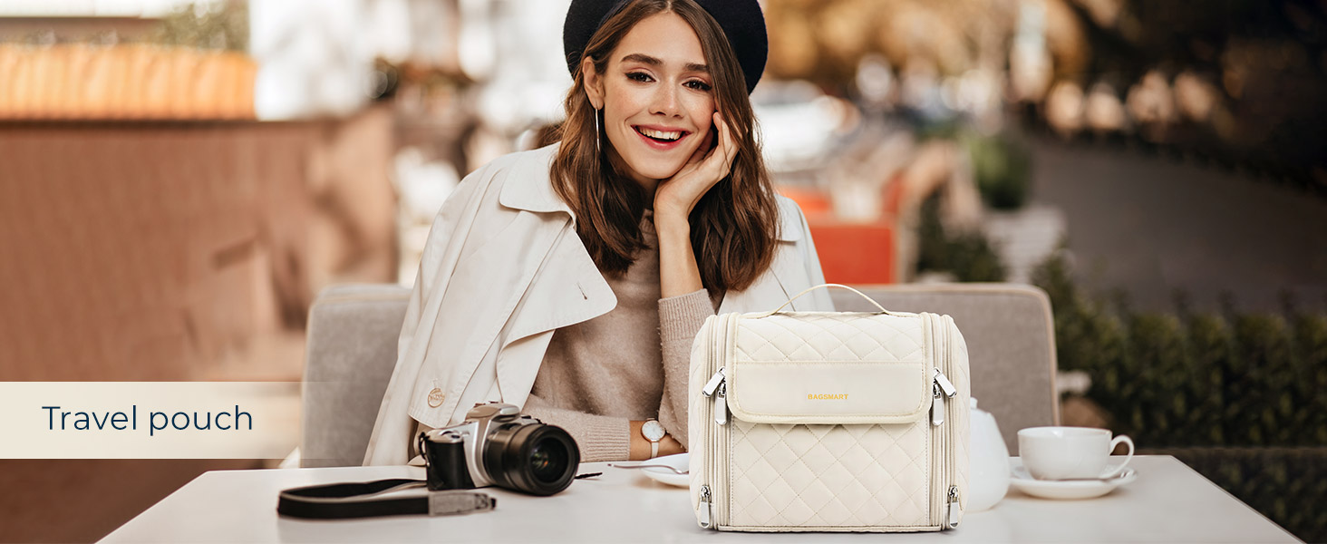 Органайзер для косметики BAGSMART, велика косметичка для жінок, чорний, з петлею для підвішування