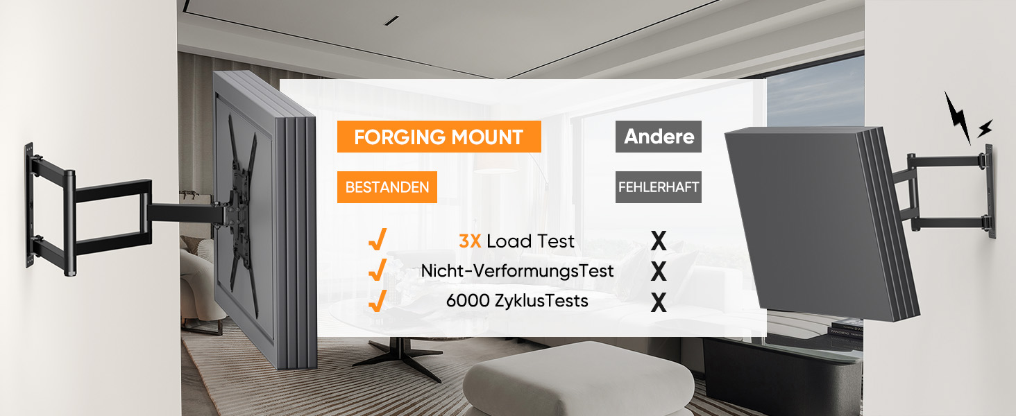 Кронштейн для телевізора FORGING MOUNT поворотний 26-65 дюймів, VESA 400x400, до 35 кг, подовжений 1035 мм