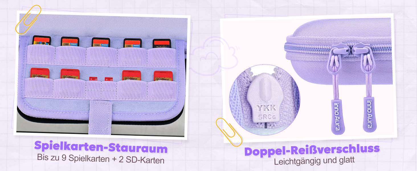 Чохол для Nintendo Switch 2 innoAura Switch 2 Tasche, фіолетовий (Galaxy Lila) - водостійкий, з амортизацією, відділенням для AirTag та великою сітчастою кишенею
