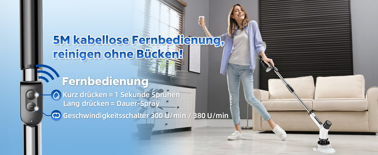 Електрична щітка для прибирання з акумулятором 3000mAh, 7 насадок, регульована ручка, IPX7 водонепроникність, 2 швидкості, для ванної кімнати та плитки, кремово-білий колір (Коричнева Хмара)