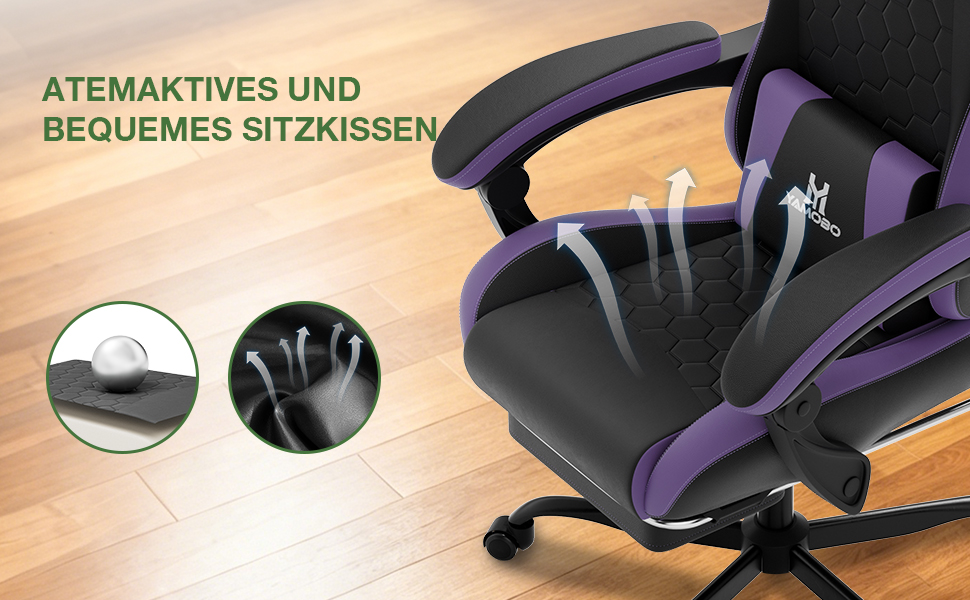 Ігрове крісло Racing Ergonomisch з підніжкою та масажним поперековим подушкою, навантаження до 150 кг, екошкіра, офісне крісло (Чорно-фіолетове)