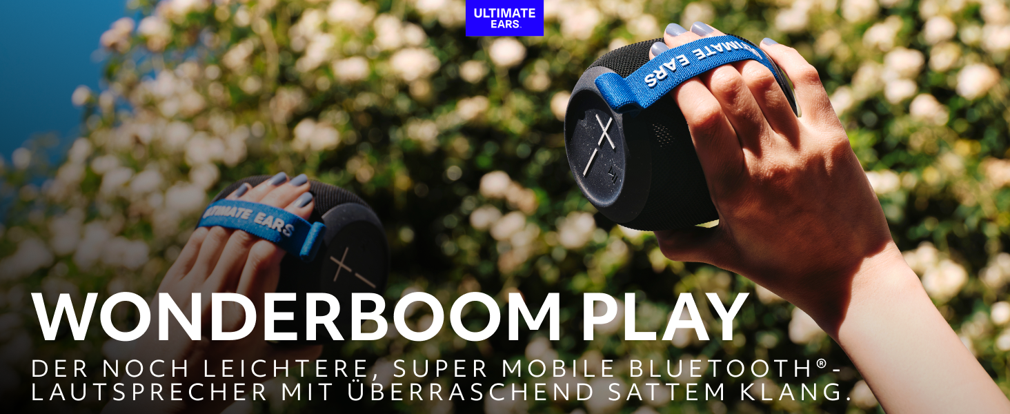 Портативна Bluetooth колонка Ultimate Ears WONDERBOOM PLAY чорного кольору: водонепроникна, з глибоким басом та 360° звуком, пилозахищена, плаваюча, радіус дії 40м