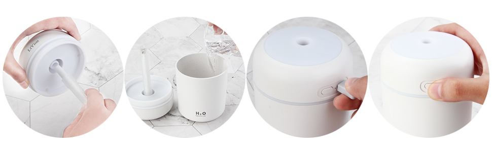 Зволожувач повітря персональний міні для авто, офісу, спальні (білий) з нічною підсвіткою та автовимкненням