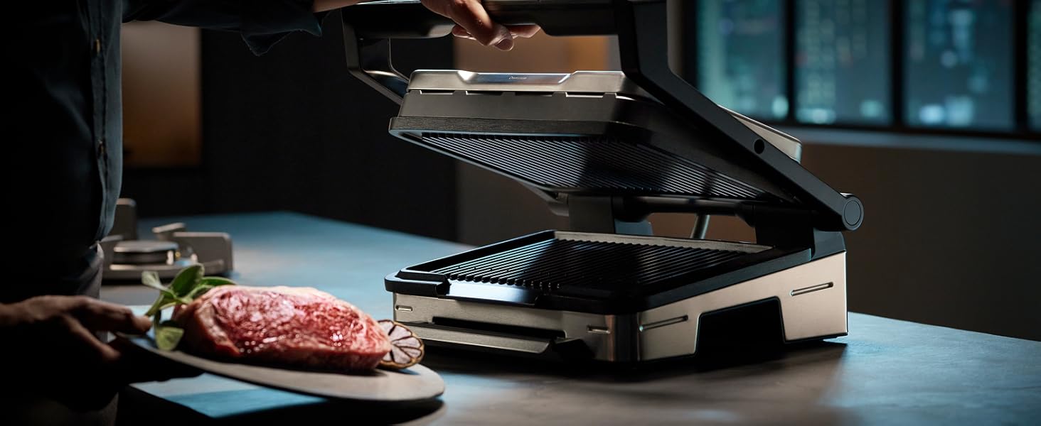 WMF Profi Plus Perfection Contact Grill - Electric Grill with 6 Programs, Sensor Technology, Non-Stick Coated Plates, Panini Grill, Matte Stainless Steel