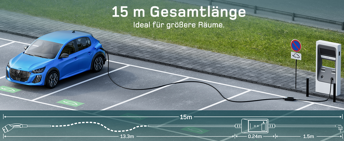 Кабель для зарядки електромобіля Type 2 Schuko з LCD дисплеєм, 3.7kW, 7м, 6-16A, 1-фазний, чорний