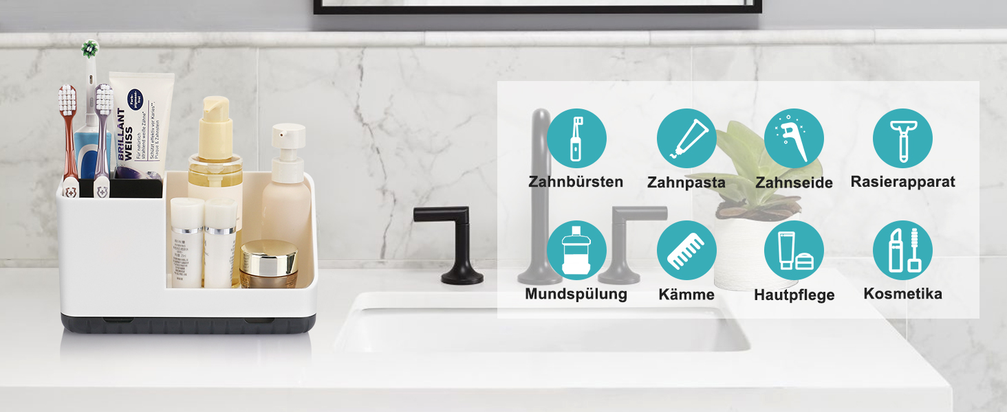 Тримач для зубних щіток у ванну кімнату: органайзер для електричної та звичайної зубної щітки з отвором для стоку води (сірий, чорний)