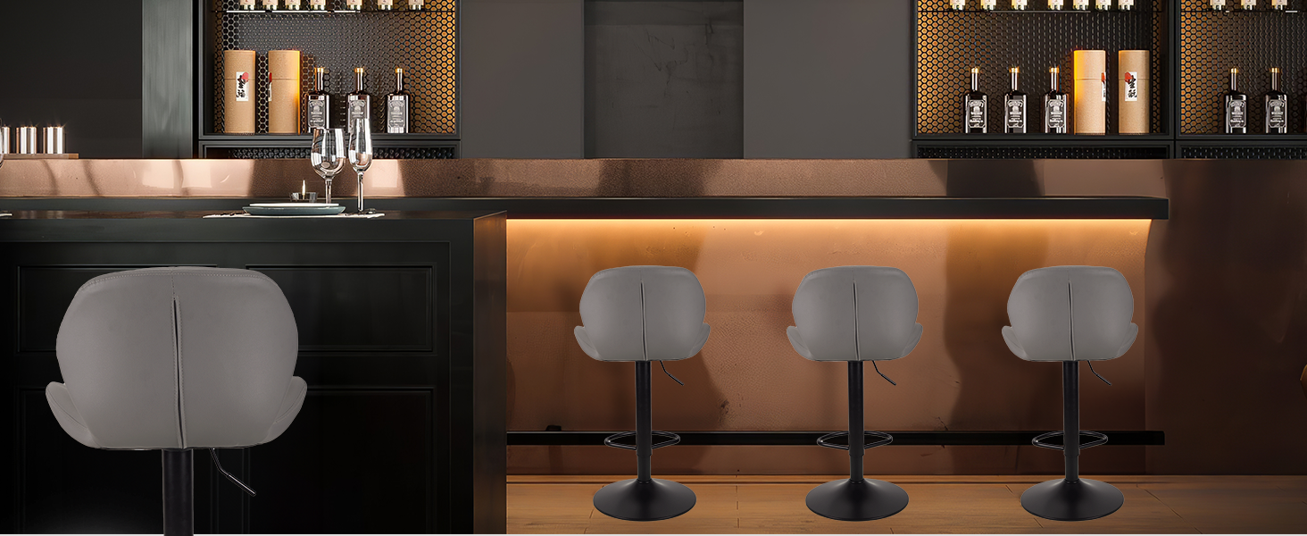 WangPangzi Adjustable Bar Stools 2-Pack with Backrest - Padded Faux Leather Kitchen Bar Chairs with Footrest for Counter, Home, Hotels & Bars (Black & Gray)