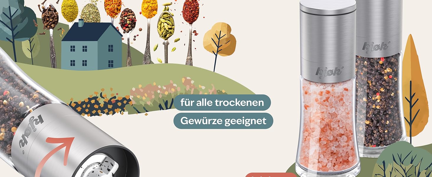 Набір для перцю та солі Kjøk Premium з нержавіючої сталі, 2 шт. з керамічним млинком