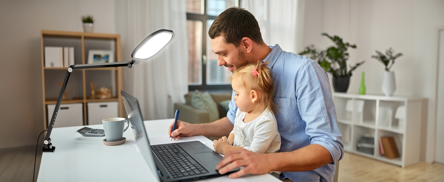 Світлодіодна лампа настільна з регулюванням яскравості, захистом для очей, 3 режими кольору, сенсорне керування, пам'ять, 15W, поворотний кріплення, чорний колір, 1 шт.