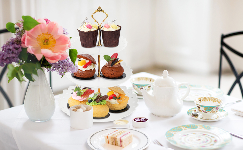 Трирівнева підставка для капкейків, десертів, фруктів та солодощів. Підходить для святкування: Весілля, День народження, Хрещення. Чорно-білий колір, пластик.