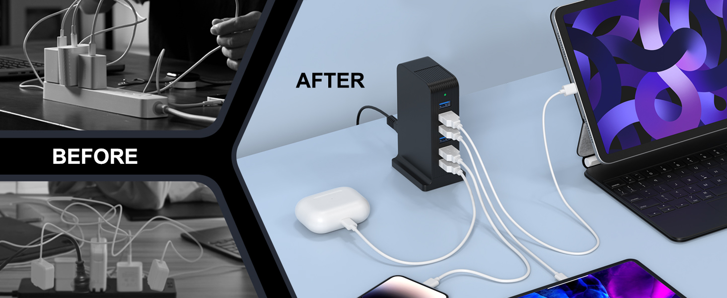 Зарядний пристрій USB мережевий 6 портів 25W для iPhone, Samsung, LG, Huawei та інших пристроїв (Чорний)