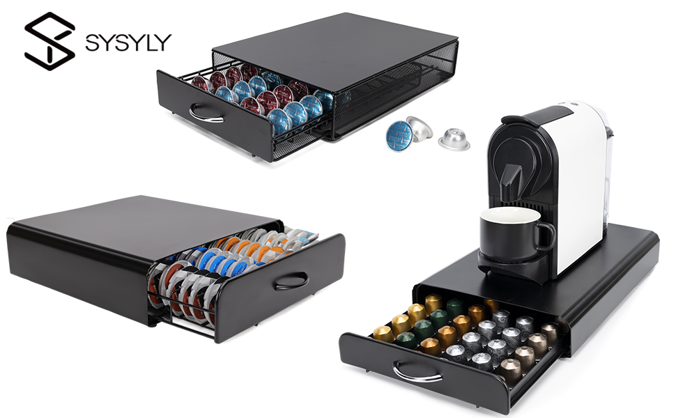 Тримач для капсул Nespresso SYSYLY, органайзер на 60 капсул, металевий, чорний