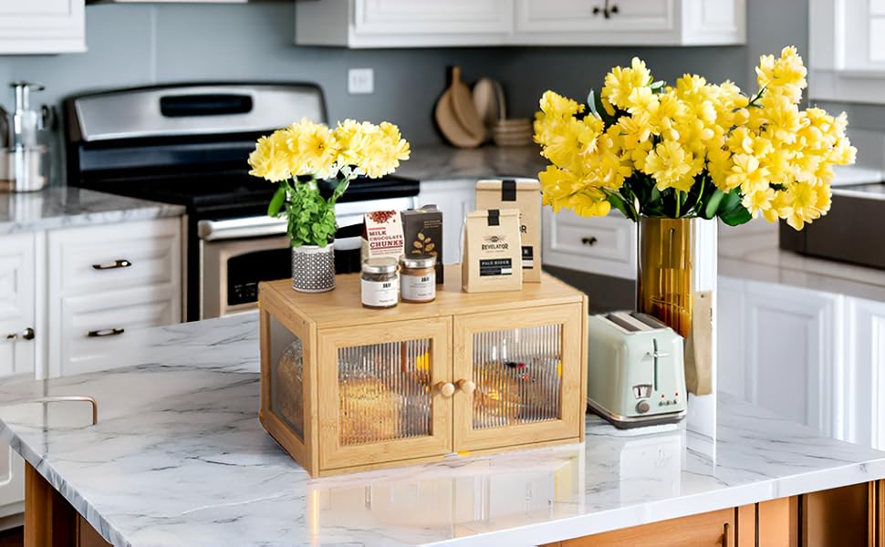 Бамбанг Бамбукова Brotbox для кухонного столу, дерев'яний броток, контейнер для хліба з 2 дверцятами, бамбуковий броток, MBX-06