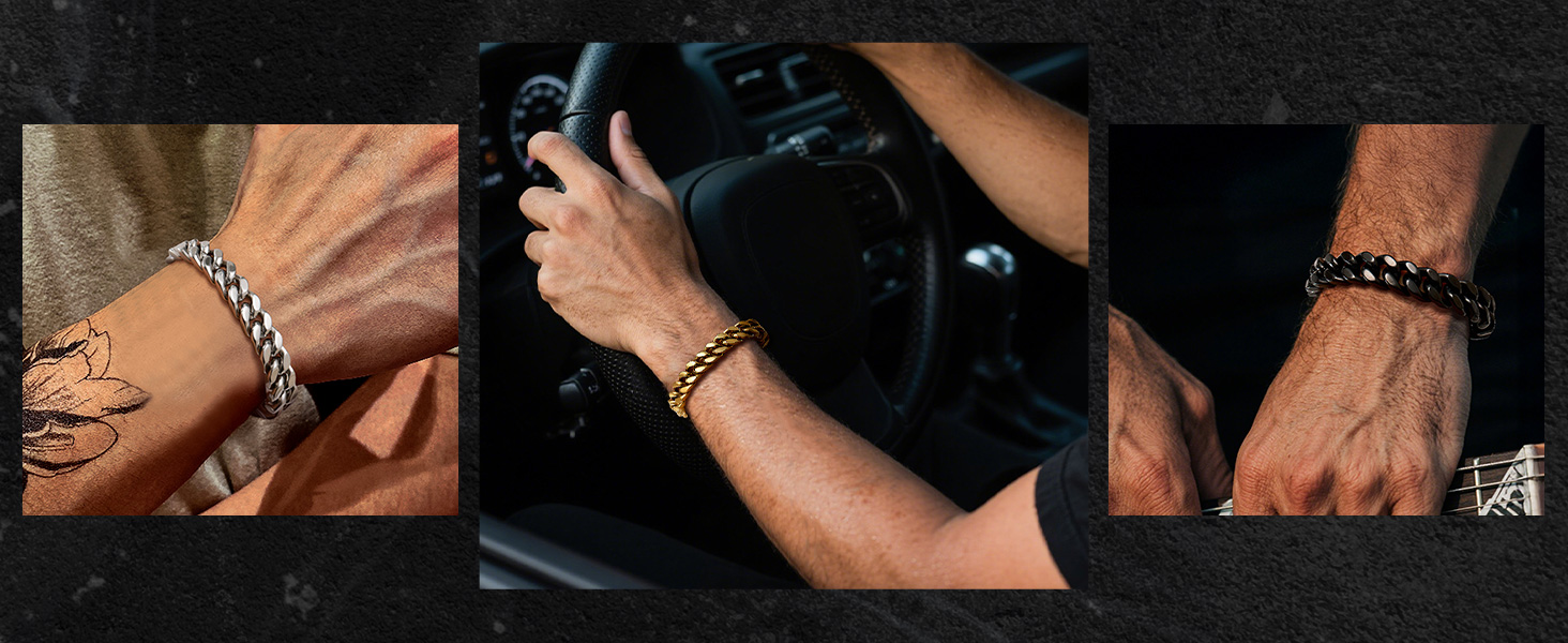 Чоловіча ланцюжок-панцир Miami Bestyle з подарунковою коробкою, 5/7/9/12.5 мм, 19/21/23 см, золото/чорний