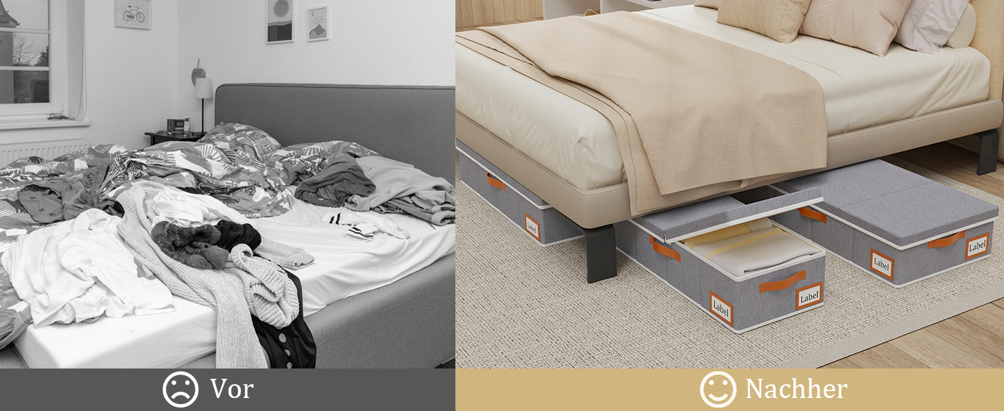 Yawinhe 2 Pack Under Bed Storage Box, Storage with Lid, Foldable Storage Bag with Handle Grips, for Bedspreads, Blankets, Clothes, 60x30x15cm, (60x30x15cm/1-Pack, Grey)