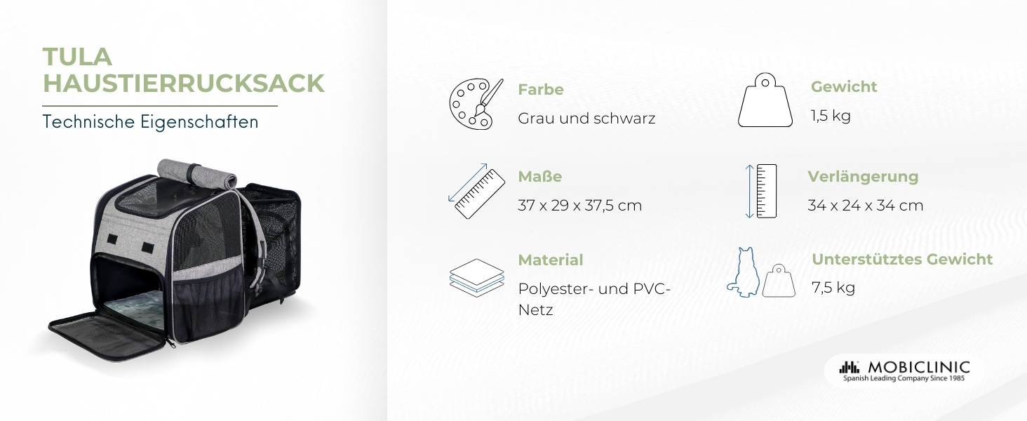 Рюкзак-переноска для котів та собак Mobiclinic® Pets, складаний, з вентиляцією, кишенями для їжі та аксесуарами, регульований, 37x29x37x5 см