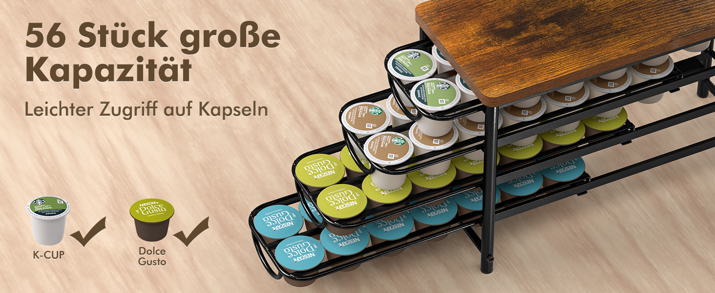 Тримач для капсул кави Dolce Gusto, металева висувна шухляда на 56 капсул з тихими направляючими та антиковзними ніжками