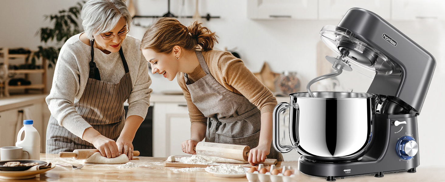 Кухонна машина-міксер 1800W з чашею 7.2L з нержавіючої сталі, 6 швидкостей, низький шум, мультифункціональна (сірий)