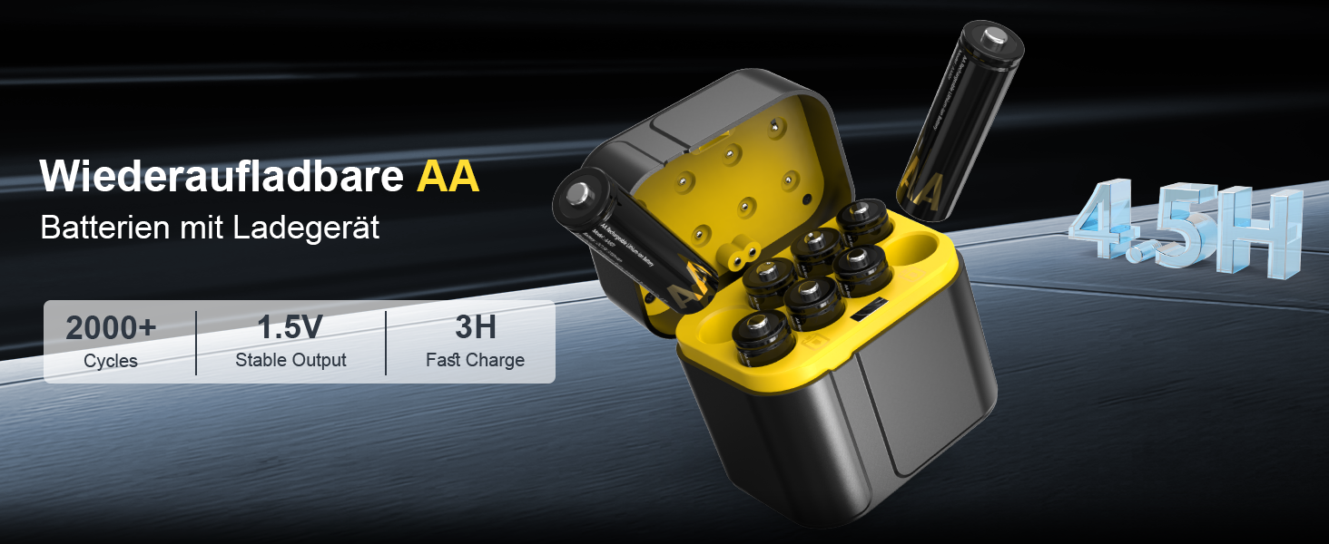 SURFOU Акумулятори Li-ion 4 AA + 4 AAA з зарядним пристроєм, 1300 мАг, висока ємність 1.5V, з інтегрованою коробкою для зберігання, 1600+ циклів, 8-зарядний пристрій з 4 AA 3700 мАг та 4 AAA 1300 мАг