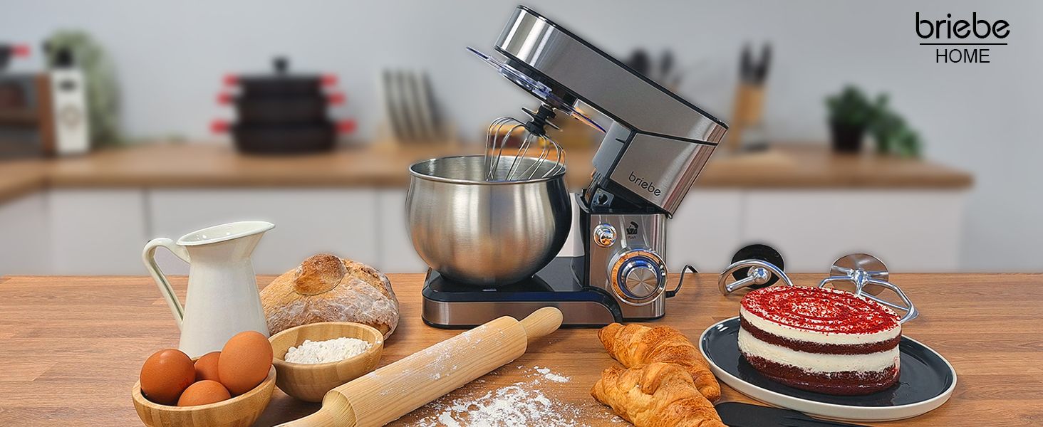 Професійна кухонна машина/міксер Briebe 1800W з орбітальною дією, 6 швидкостей + імпульс, нержавіюча сталь KM1114