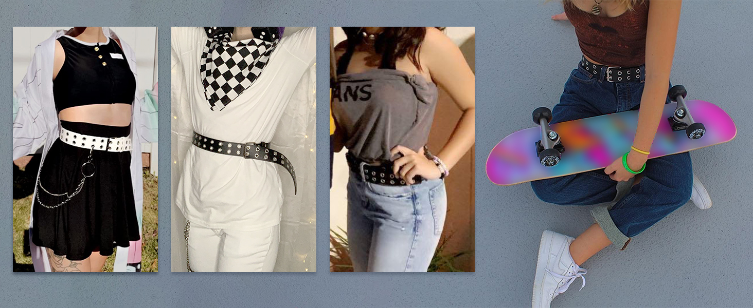 Ремень JasGood Punk унісекс, подвійні отвори, стиль косплей, хіп-хоп, рок, готика, чорно-білий, 105 см