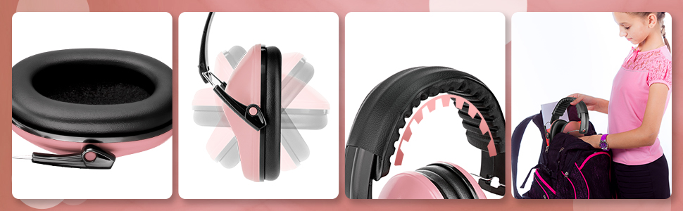 Дитячий захист вух: навушники від шуму, комфортні, складні, для школи, аутизму, сну, навчання, ADHS, феєрверків, концертів (світлорожевий/1 шт.)