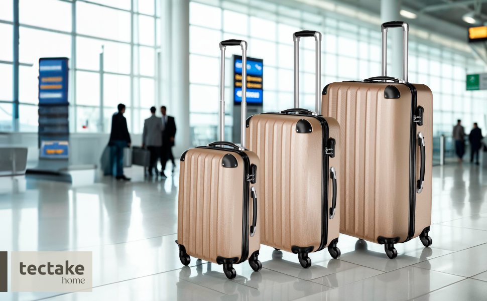Набір валіз Tectake 3шт (M, L, XL) з вагами та білгетом, ABS, телескопічна ручка, для подорожей, колір шампань