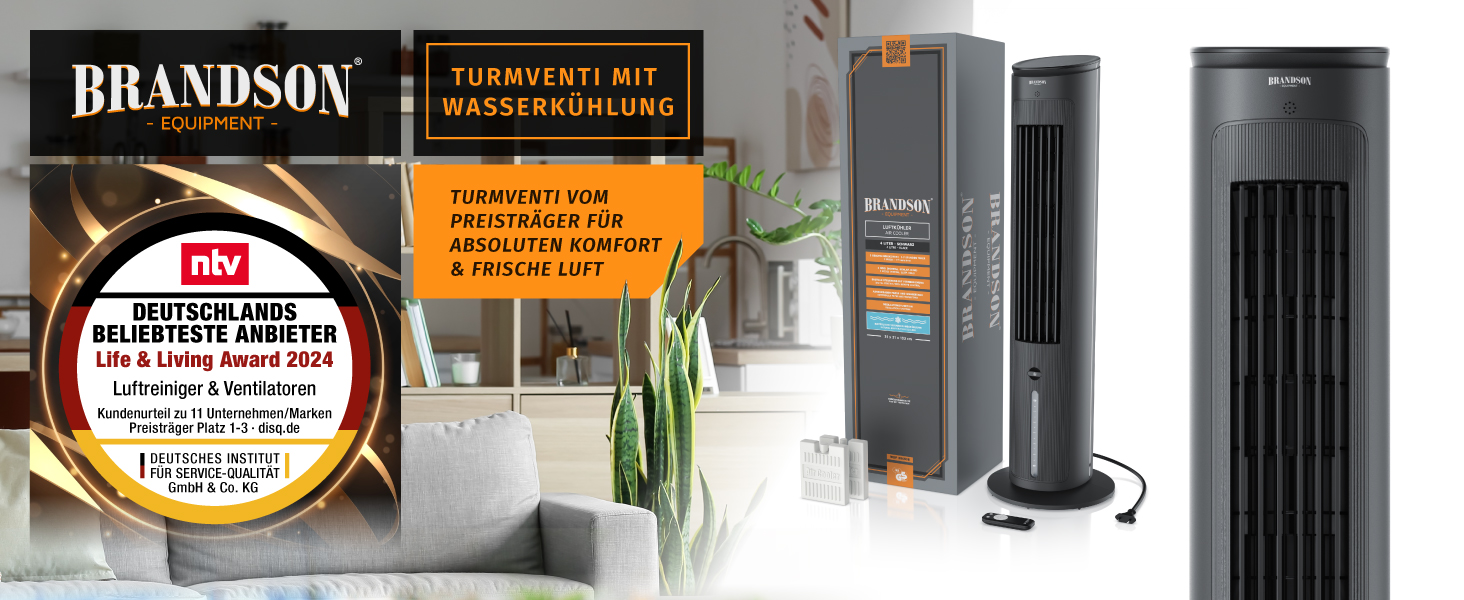 Мобільний вентилятор з водяним охолодженням Brandson - 5 в 1, тихий, 4.7л, чорний