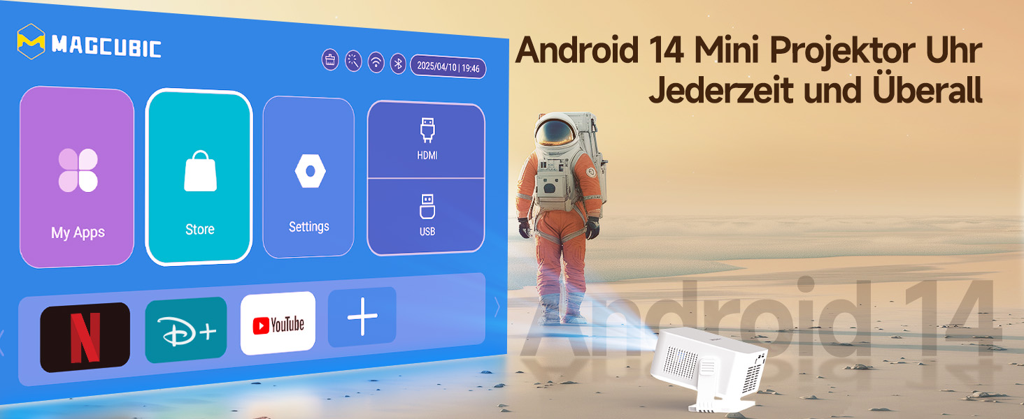 Magcubic HY300max Міні проєктор 4K/8K з Android 14, WiFi 6, Bluetooth 5.4, автофокусом та корекцією трапеції для домашнього кінотеатру (білий)