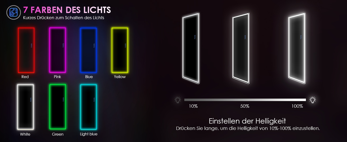 Дзеркало для тіла LVSOMT з підсвічуванням, настінне, LED, 120x40 см, для спальні, подарунок, білий