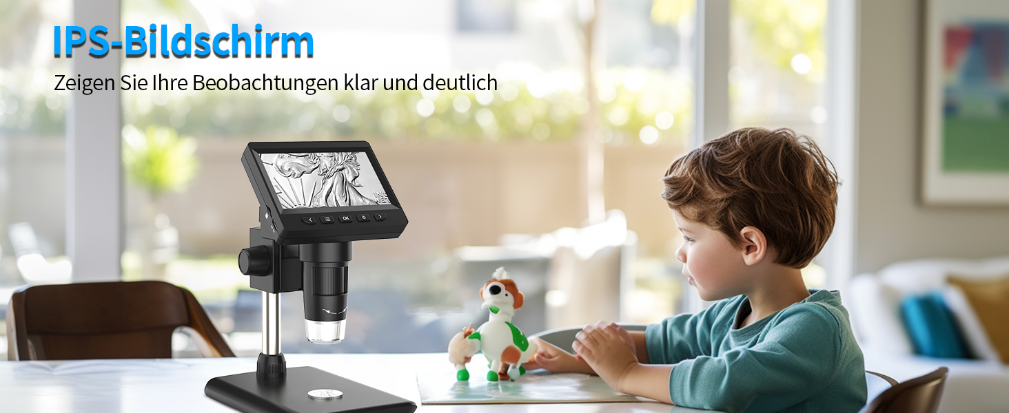 Цифровий мікроскоп AOPICK з LCD екраном, 50X-500X, 4.3 дюйма, 1080P, USB, 8 LED, для дорослих/дітей, сумісний з MacOS/Windows (чорний)