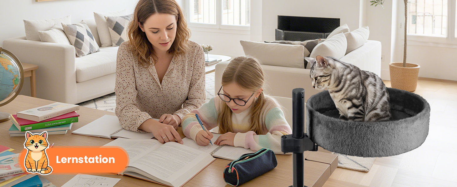 BSWAY Крісло-гніздо для кота на стіл - Покращений 360° оберт, регульована висота, без свердління. Підвищене котяче ліжко над столом. Тримає кошеня/кота близько, робочий простір чистий. Крісло-ліжко для кота на стіл, темно-сірий колір, XL розмір