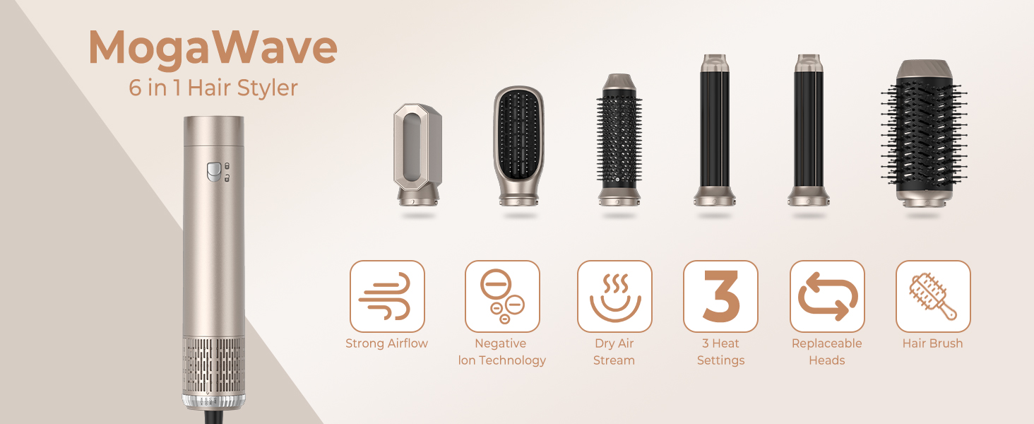 Фен-щітка 5-в-1 Airstyler Pro 1000W з іонізацією, 60000 обертів, для створення локонів та об'єму, сріблястий