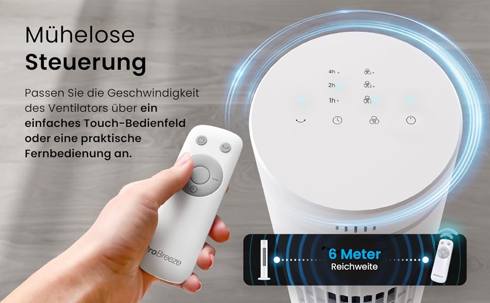 Турбовентилятор Pro Breeze з пультом керування, 76 см, коливання 65°, таймер, 3 швидкості – потужний та енергоефективний, тихий вентилятор для спальні та офісу, білий