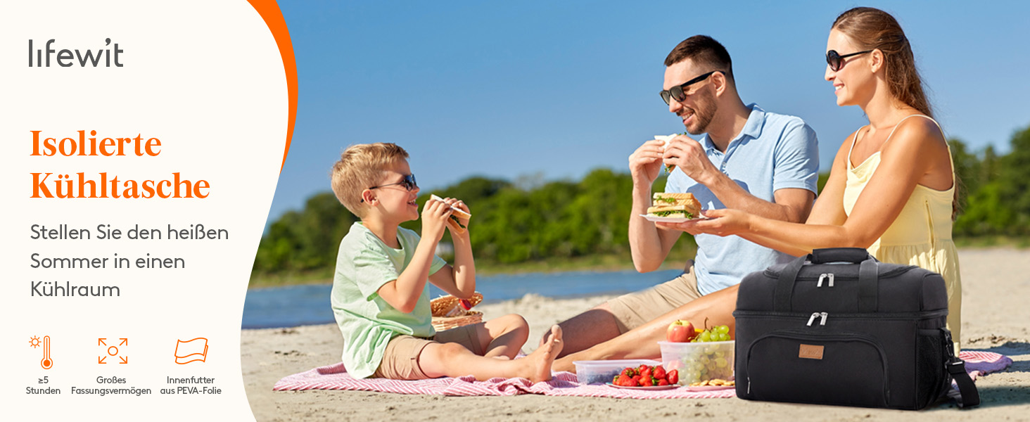 Термосумка LifeWit 30L, 32 банки, зелена: для пікніка, пляжу, роботи, подорожей