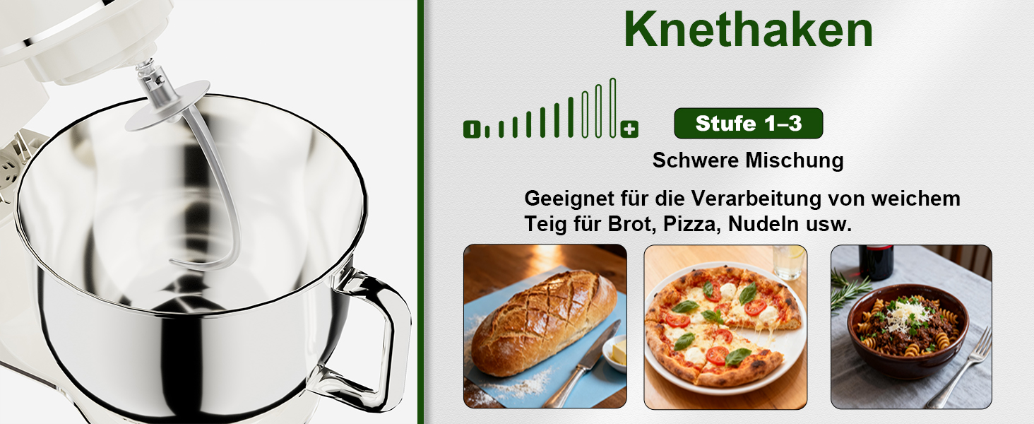 Кухонний комбайн-міксер Camic 2000W, чаша з нержавіючої сталі 7л, 10 швидкостей, набір насадок та захист від бризок, білий