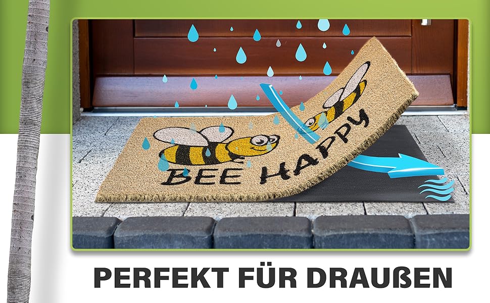 Коврик для підлоги з кокосового волокна, вологостійкий, 40x60 см Bee Happy