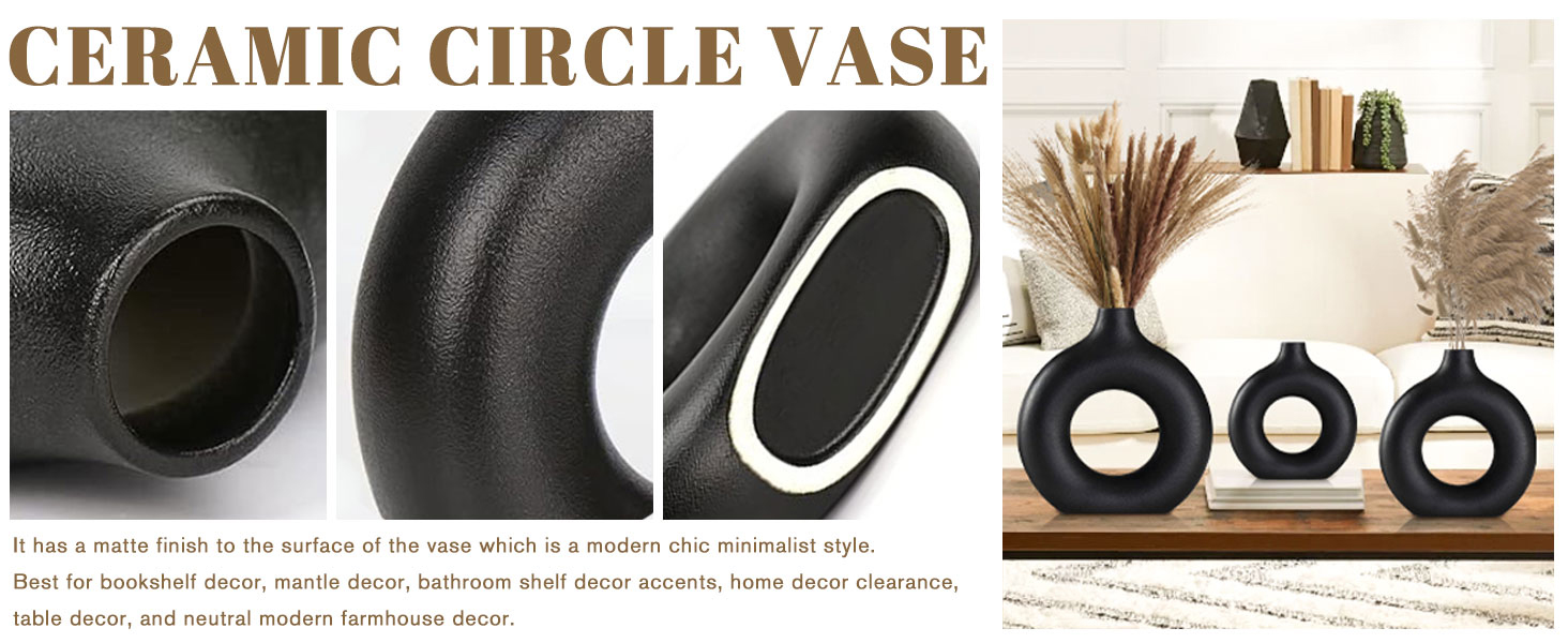 Набір ваз для квітів - 2 шт. з кераміки, білі, для декору будинку, сухоцвітів, Pampas grass, подарунок, малі та середні розміри (чорний)