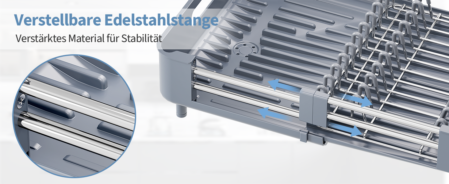 Стійка для сушіння посуду KINGRACK, розширювана, з нержавіючої сталі, сіра