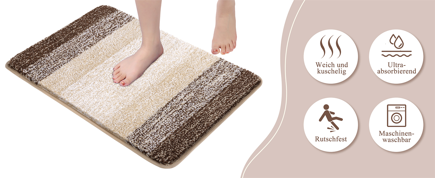 Enyhom 3-Piece Microfiber Bath Mat Set - Non-Slip Bathroom Rugs & Toilet Mat Set (Coffee, 45x65cm, 50x80cm, 50x60cm)