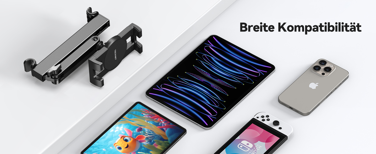 Тримач для планшета в авто TECKNET: універсальний, 360° обертання, для iPad, iPhone, Galaxy Tab, Switch (4.7-12.9