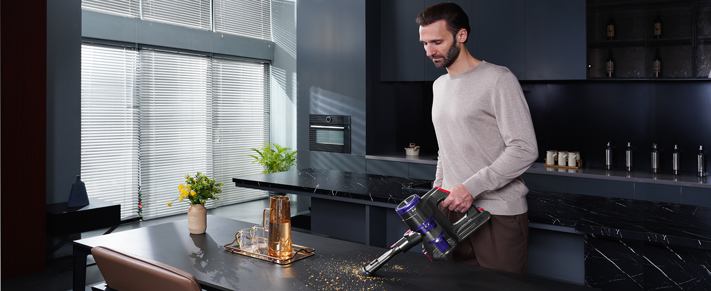 Бездротовий пилосос 48000Pa/550W з акумулятором, 70 хвилин роботи, об'єм 1.6л, 8-шарова фільтрація, тихий, з антизаплутуючим насадкою для твердих поверхонь, червоний, Rot 15 Ultra